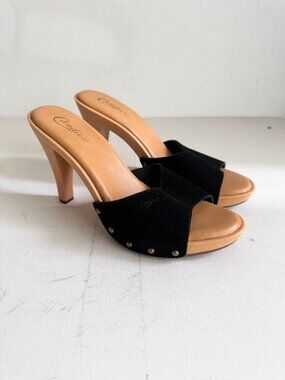 Vintage Candie's Y2K Black Suede Studded Mule Slide Heels Open Toe Sandals 11